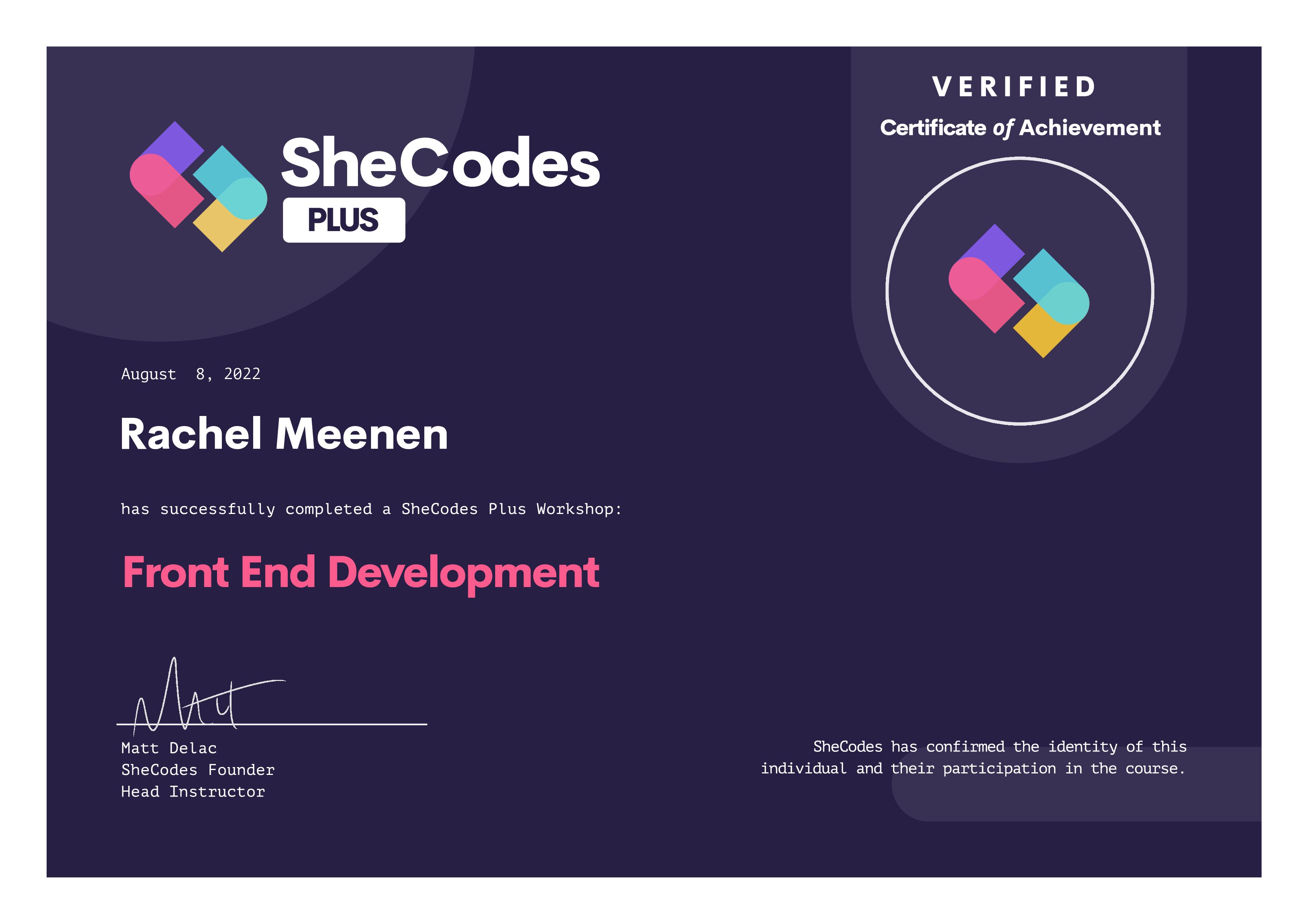 front end development certificate