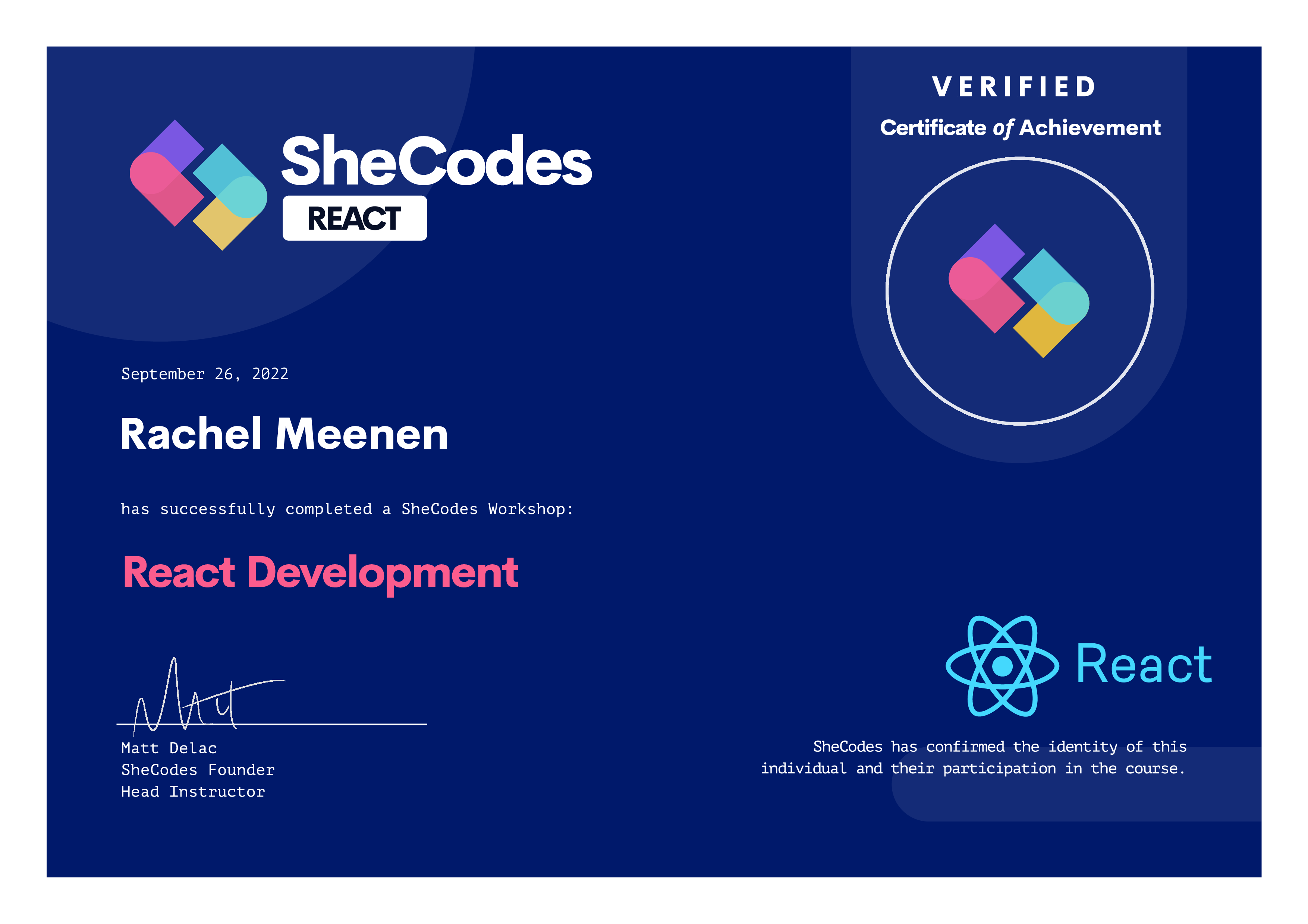 react development certificate